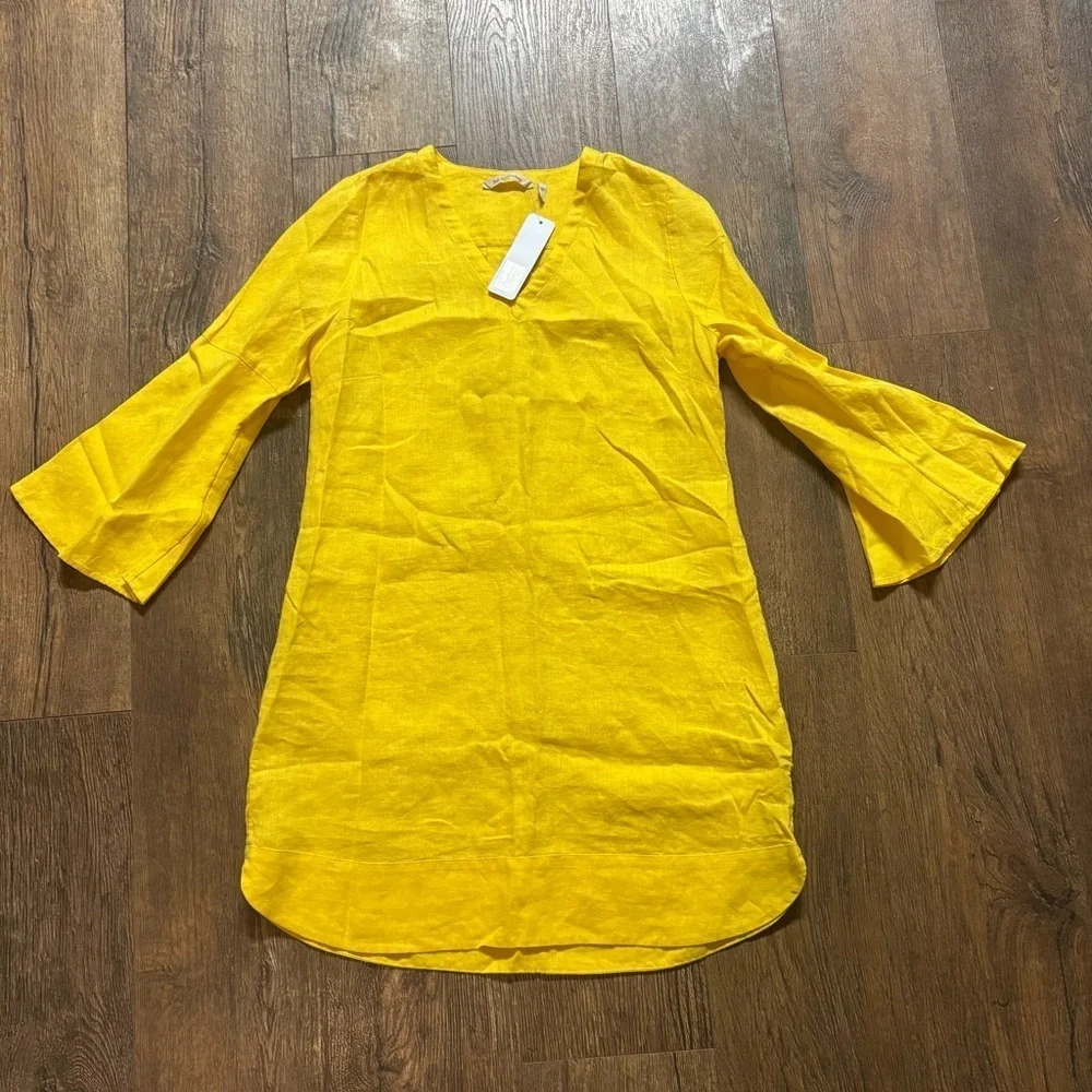 Soft Surroundings Milano 100% Linen Dress Sz MP Yellow Sunstruck Boho Beachy - Picture 2 of 5